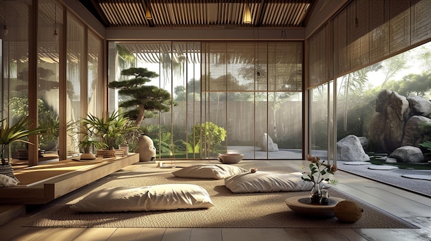 Foto interni zen moderni casa giapponese generative ai