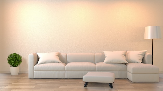 Moderno soggiorno zen con divano e mobili in stile giapponese.