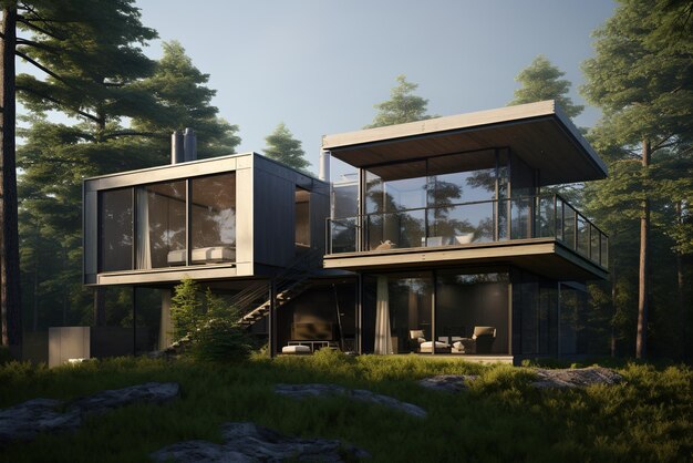 Photo moderncubo house in the woods