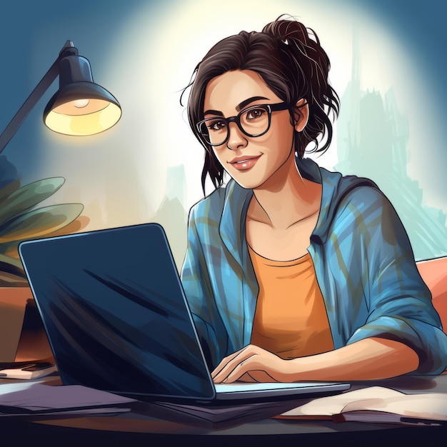 Photo the modernday superwoman a cartoon image of a confident stylish woman slaying the tech game
