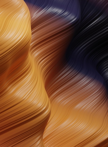 Moderne 3D-abstracte achtergrond met gebogen oppervlak oranje en zwart behang met CopySpace-patroonbehang Abstracte vloeiende glanzende textuur Kleurrijk 3D Render afbeelding in bannerstijl