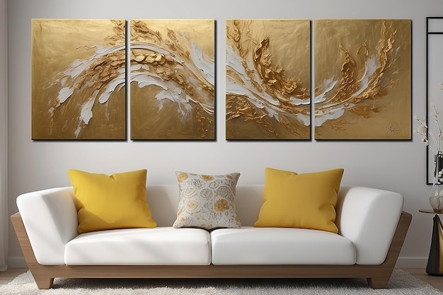 Moderne abstracte gouden getextureerde kunst olieverfschilderij drieluik