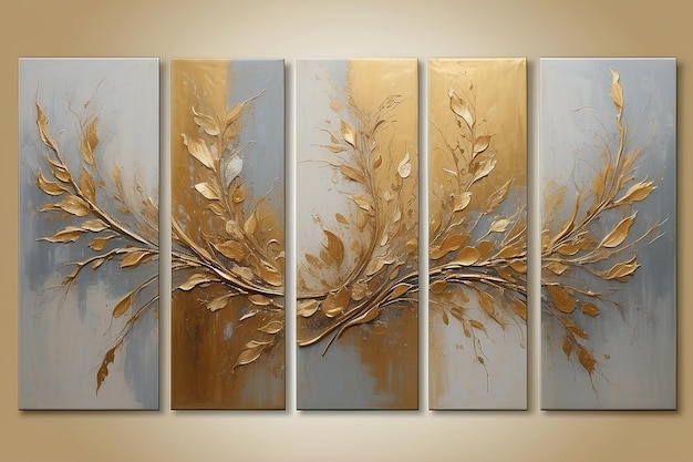 Moderne abstracte gouden getextureerde kunst olieverfschilderij drieluik