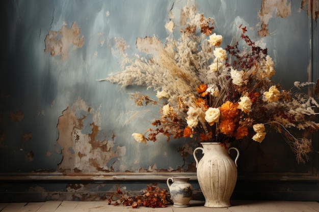Moderne abstracte schilderkunst het metalen element textuur achtergrond bloemen planten bloemen in een vaas foto van hoge kwaliteit