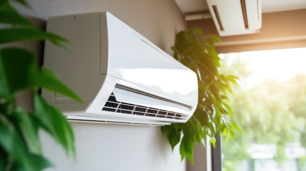 Moderne airconditioner in minimalistische stijl in de woonkamer