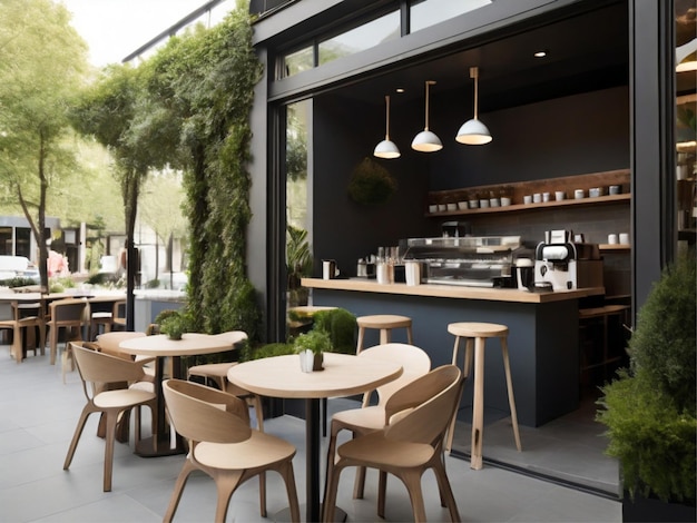 Moderne allure van een kleine koffieshop met een outdoor-concept