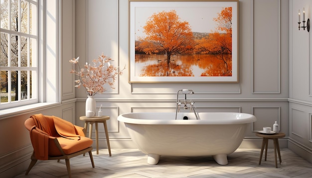 Foto moderne appartement met elegant interieur ontwerp comfortabele badkuip en schone badkamer gegenereerd door ai