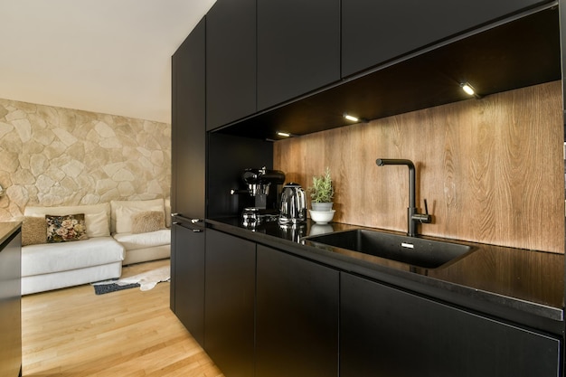Moderne appartement woonkamer met open keuken