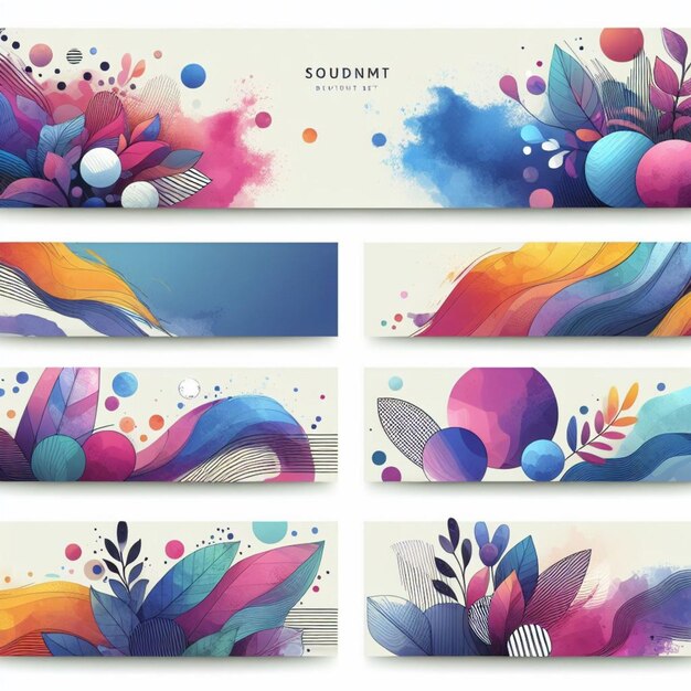 Moderne aquarel kleurrijke headers set sjabloon ontwerp