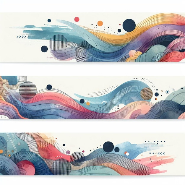 Moderne aquarel kleurrijke headers set sjabloon ontwerp