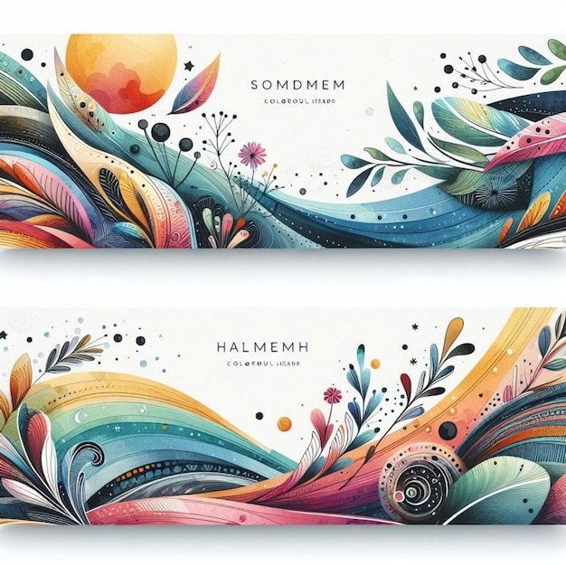 Moderne aquarel kleurrijke headers set sjabloon ontwerp