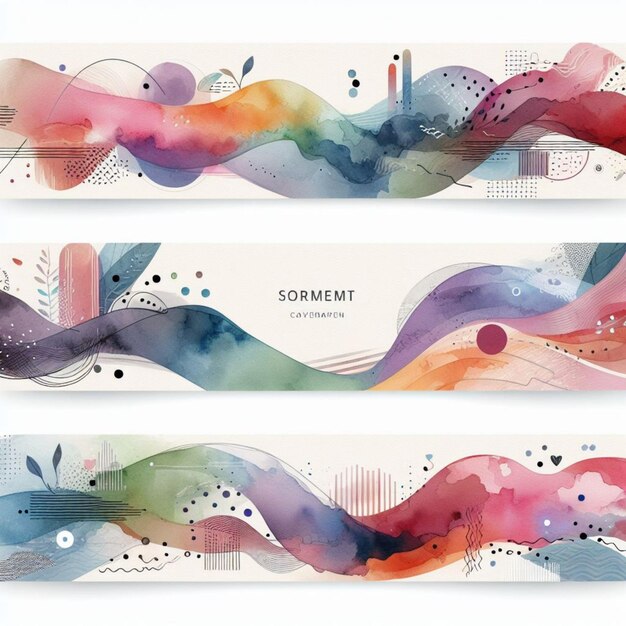 Moderne aquarel kleurrijke headers set sjabloon ontwerp