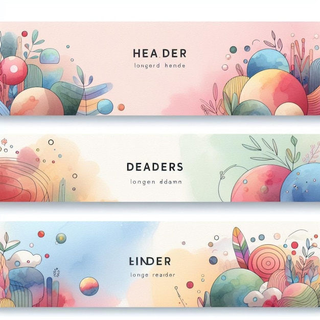 Moderne aquarel kleurrijke headers set sjabloon ontwerp