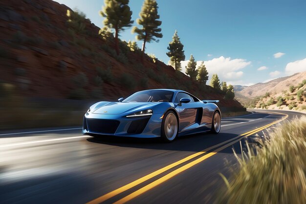 Moderne auto snelle snelheid rijden concept 3D rendering en illustratie
