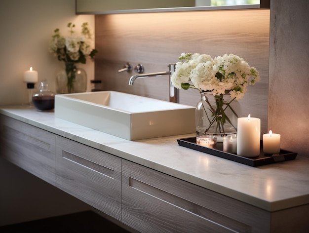 Moderne badkamer interieur grijze decor concept moderne witte badkamer kast met binnenplanten witte badkuip zwembad zijweergave 3d