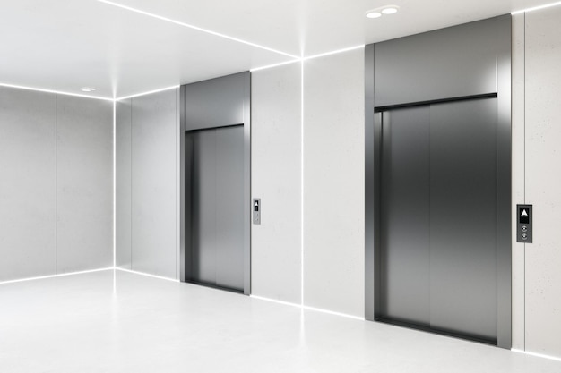 Moderne betonnen interieur met liften Lift lobby en start-up concept 3D Rendering