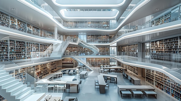 Moderne bibliotheek rijen boeken in een bibliotheek boekenplanken in de bibliotheek Grote boekenkast met veel boeken