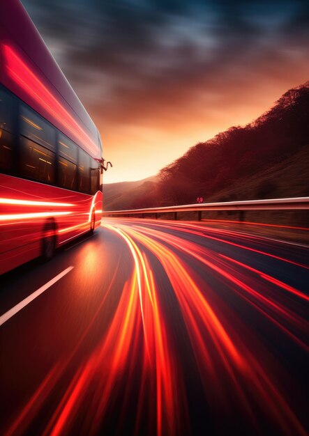 Moderne bus vervoert passagiers's nachts op vakantie Generative Ai