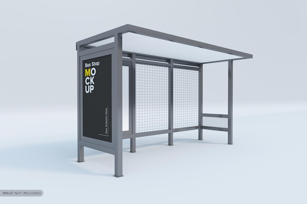 Moderne bushalte met lege banners LED-licht geïsoleerd op witte achtergrond Close Up Mock up 3D Rend