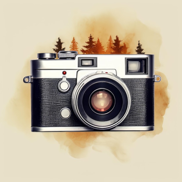 Moderne camera voorzijde met aquarel Forest National Photography Day Concept Ai gegenereerd