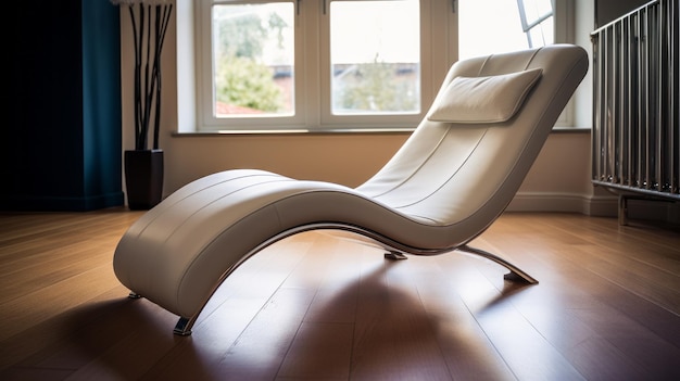 Foto moderne chaise lounge witte lederen stoel met kinetische lijnen en bochten