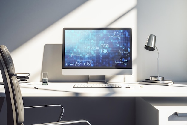 Moderne computermonitor met creatief wetenschappelijk formuleconcept onderzoek en ontwikkelingsconcept 3D Rendering
