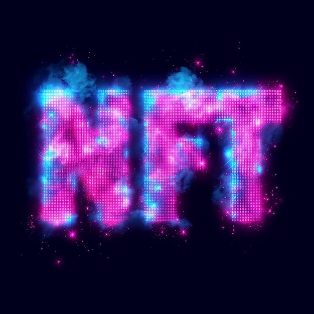 Moderne creatieve tekst letter NFT 8bit pixel effect 3d neon groen gele kleur