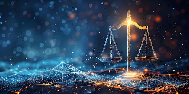 Moderne digitale rechtsconcept met schalen die rechtspraak en rechtssysteem symboliseren Concept Law Digital Law Jurisprudence Justice System Scales of Justice