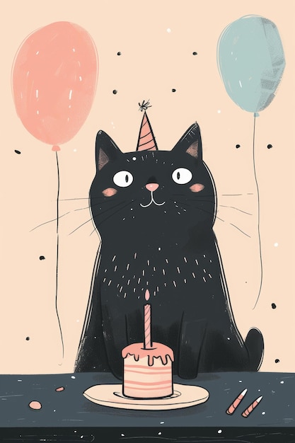 moderne doodle illustratie gelukkige verjaardag kat