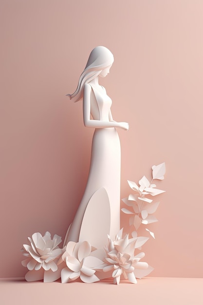 Moderne eenvoudige kunst bruiloft uitnodigingskaart Bruid in mooie trouwjurk Save the Date uitnodiging Pastelkleuren Flyer voor bruiloft salon AI generatief
