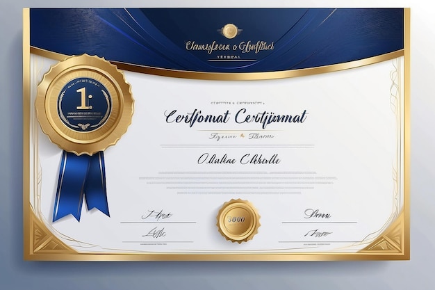 Moderne elegante blauwe en gouden diploma certificaat sjabloon Schone moderne certificaat met goud