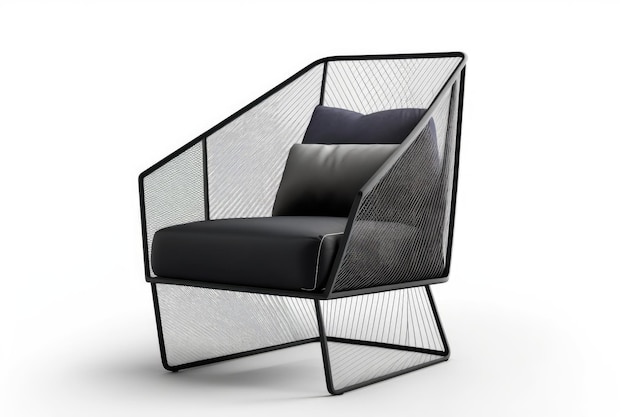 Moderne fauteuil met strakke minimalistische lijnen en zitting van mesh of leer gemaakt met generatieve ai