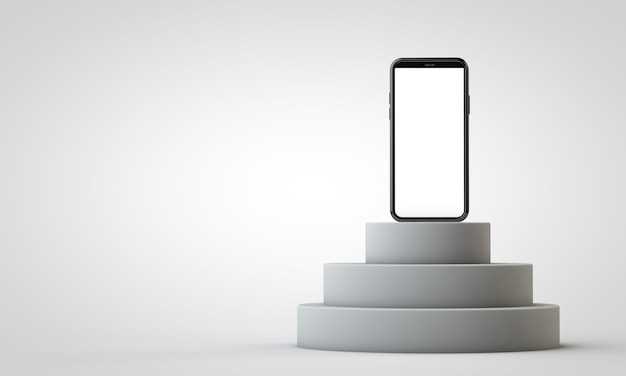 Foto moderne frameloze smartphone 3d-mock-up op een podium 3d-rendering