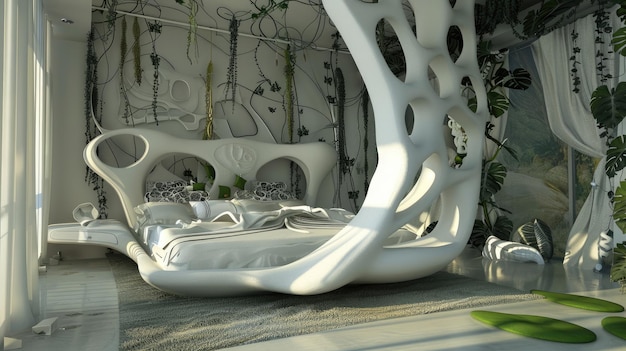 Moderne futuristische art nouveau slaapkamer decor fusion van tijdloze elegantie en avantgarde design het transformeren van uw slaapruimte in een stijlvol heiligdom dat zowel traditie als innovatie weerspiegelt