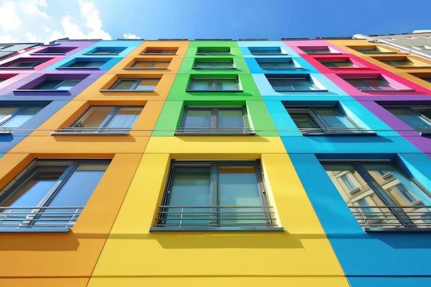 Foto moderne gevel van het gebouw met kleurrijke regenboogramen