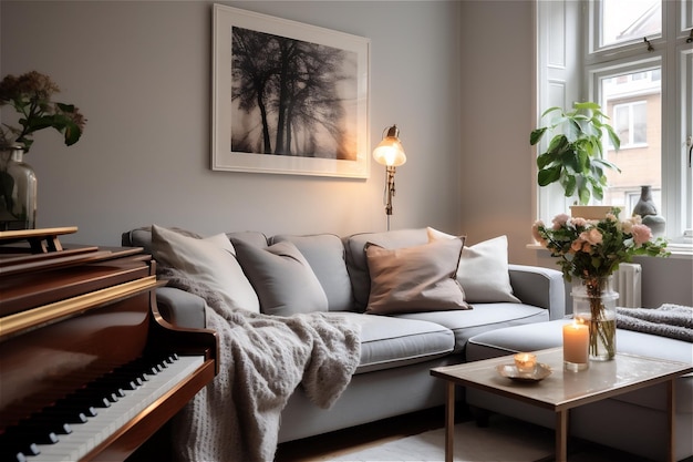 Moderne gezellige woonkamer met bank en koffietafel