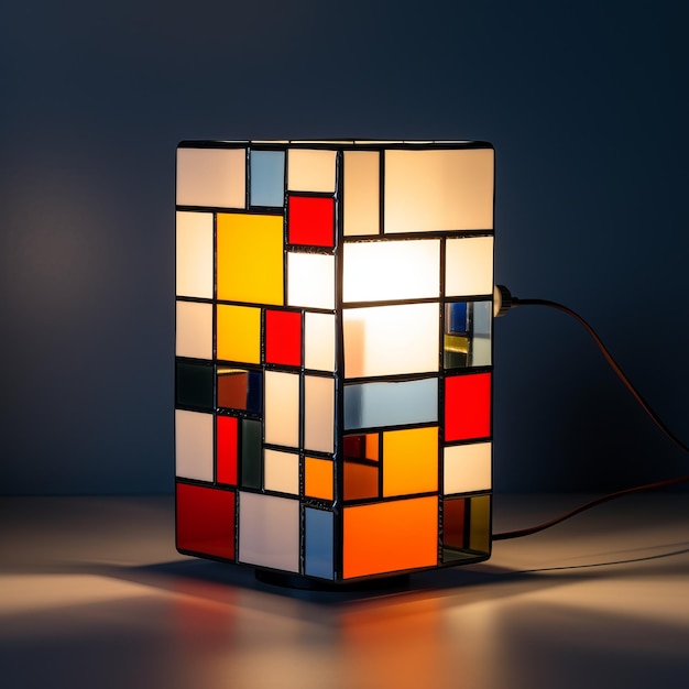 Moderne glas-in-lood tafellamp Een klein meesterwerk geïnspireerd door Mondrian