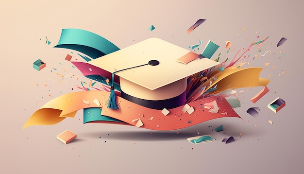 Moderne Graduation Cap Illustratie met Confetti Generative AI