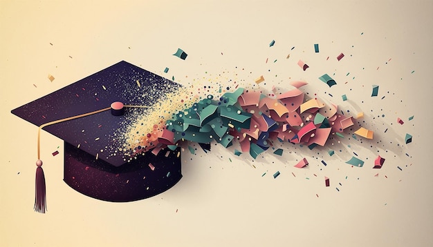 Moderne Graduation Cap Illustratie met Confetti Generative AI