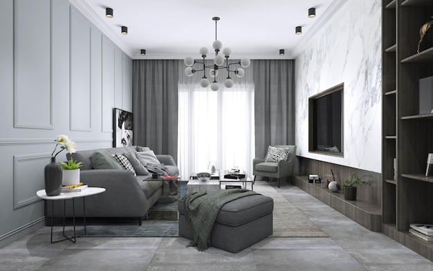 Moderne grijs interieur van de woonkamer