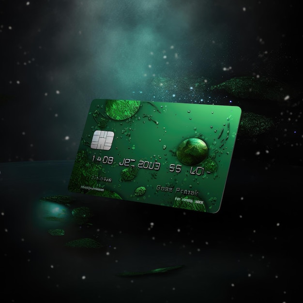 Moderne groene creditcard of bankpas op de donkere achtergrond Generatieve AI
