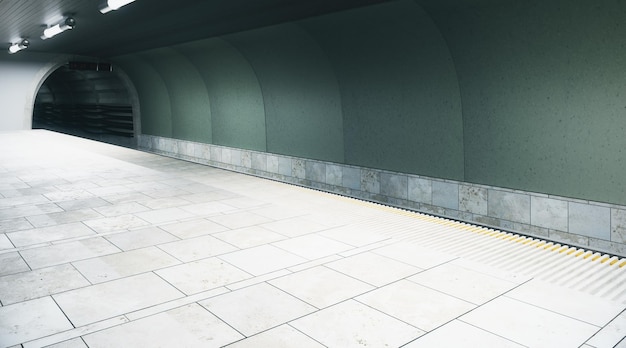 Moderne groene metrostation met kopieerruimte aan de muur Retail reclame concept Mock up 3D Rendering