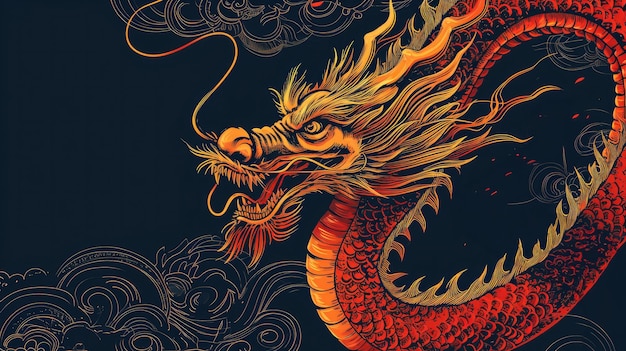 Moderne groetenkaarten en achtergronden voor het Chinese Nieuwjaar met drakenruimte voor tekst