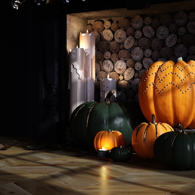 Moderne Halloween woonkamer interieur.