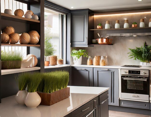 Foto moderne hedendaagse huis interieur keuken gebied minimale detail kast en het overhandigen van plank kast huis