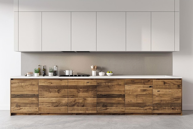 Moderne hedendaagse keuken wit en hout interieurontwerp