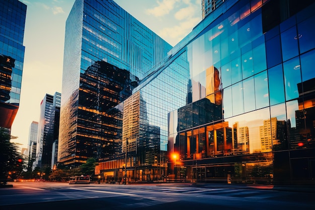 Foto moderne hoge glazen gebouwen in het centrum van genative ai