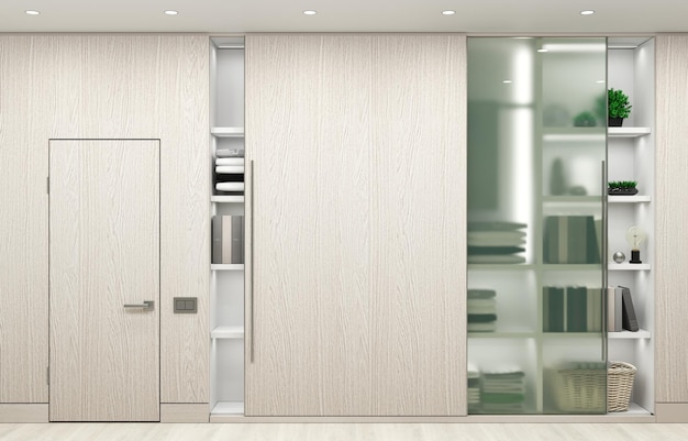 Moderne houten kledingkast en minimalistisch deurenmeubilair