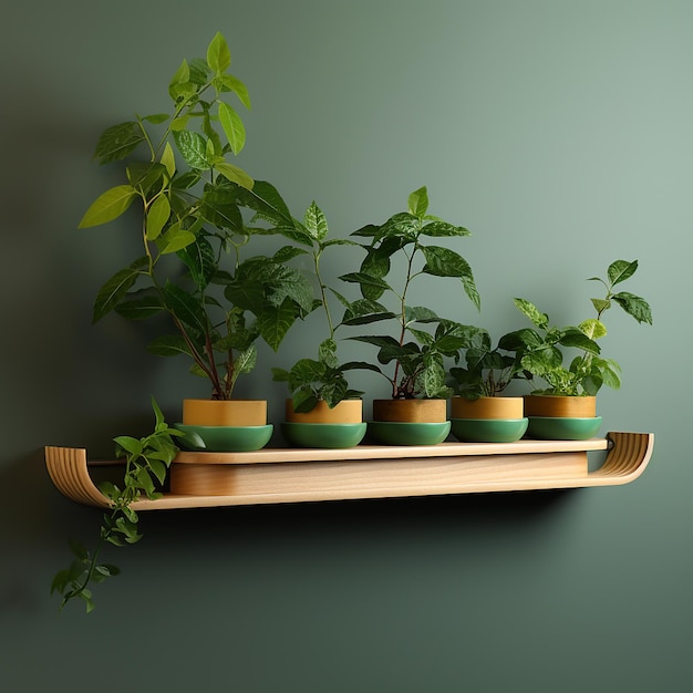 Moderne houten planter Verse groene bladeren Decoratie