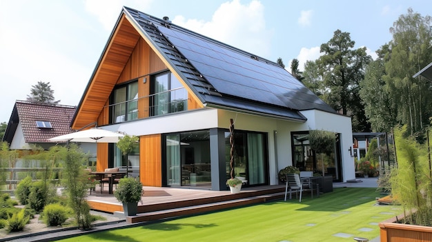 Moderne huis met zonnepaneel smarthuis met zonnepanelen concept